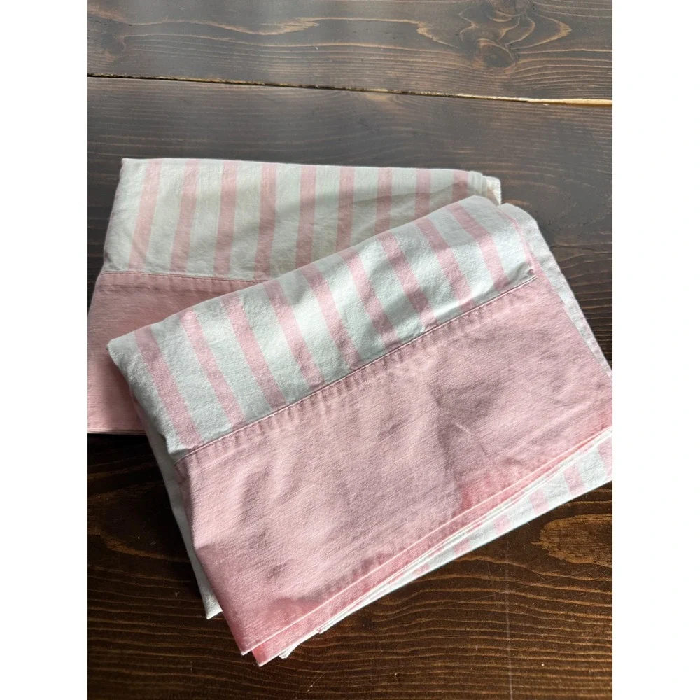 VTG Pepperell Pink White Striped Pillowcase Set 2 Fine Muslin 100% Cotton USA